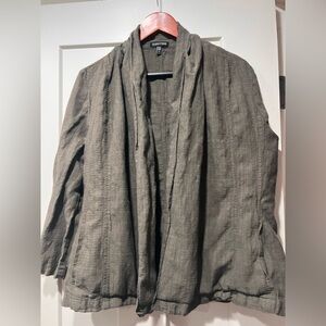 Dark Cardigan Top EILEEN FISHER Blazer Viscose Linen Basketweave Shawl Neck L